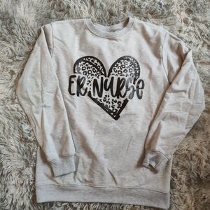 Gray ER Nurse Sweatshirt with Leopard Heart